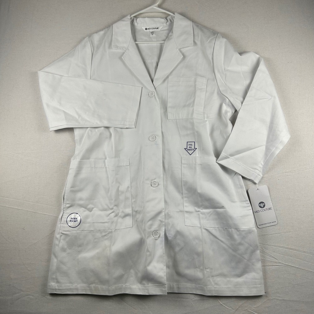 Med Couture 8608 White Lab Coat XL Long Sleeve Tablet Pocket Medical Uniform